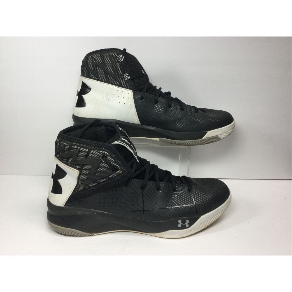 Under Armour Rocket 2 Basketball Shoes Mens 11.5 Hi Top 1286385-001 Black White